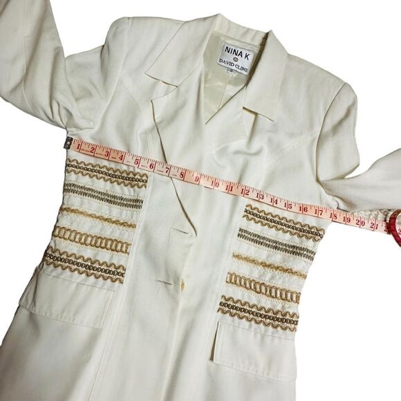 Vtg Nina K 90s cream rayon mix embroidered beaded cut out skirt suit size Small - Picture 9 of 16